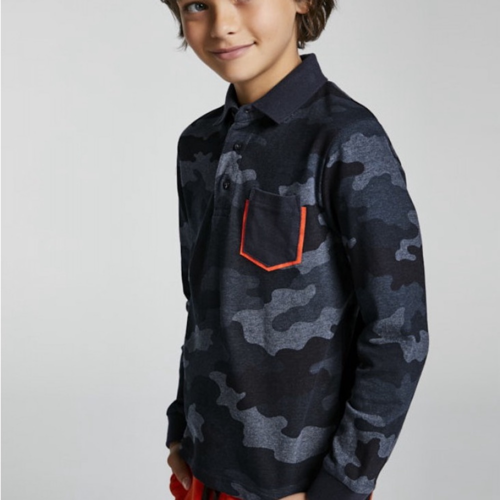 Size 14 Boys Mayoral Black and Gray Polo Shirt with Athletic Fit